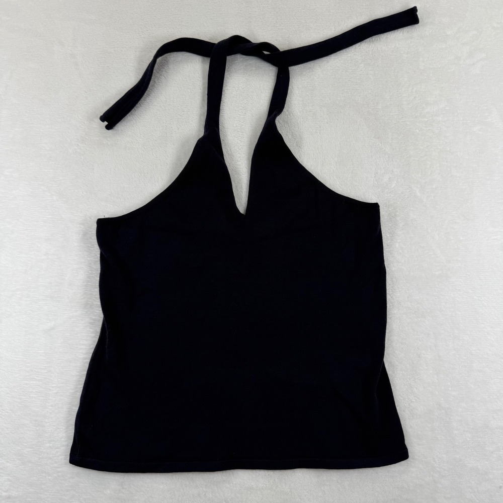 Peruvian Connection Womens Black Pima Cotton Lycra Knit Halter V-Neck Top Small